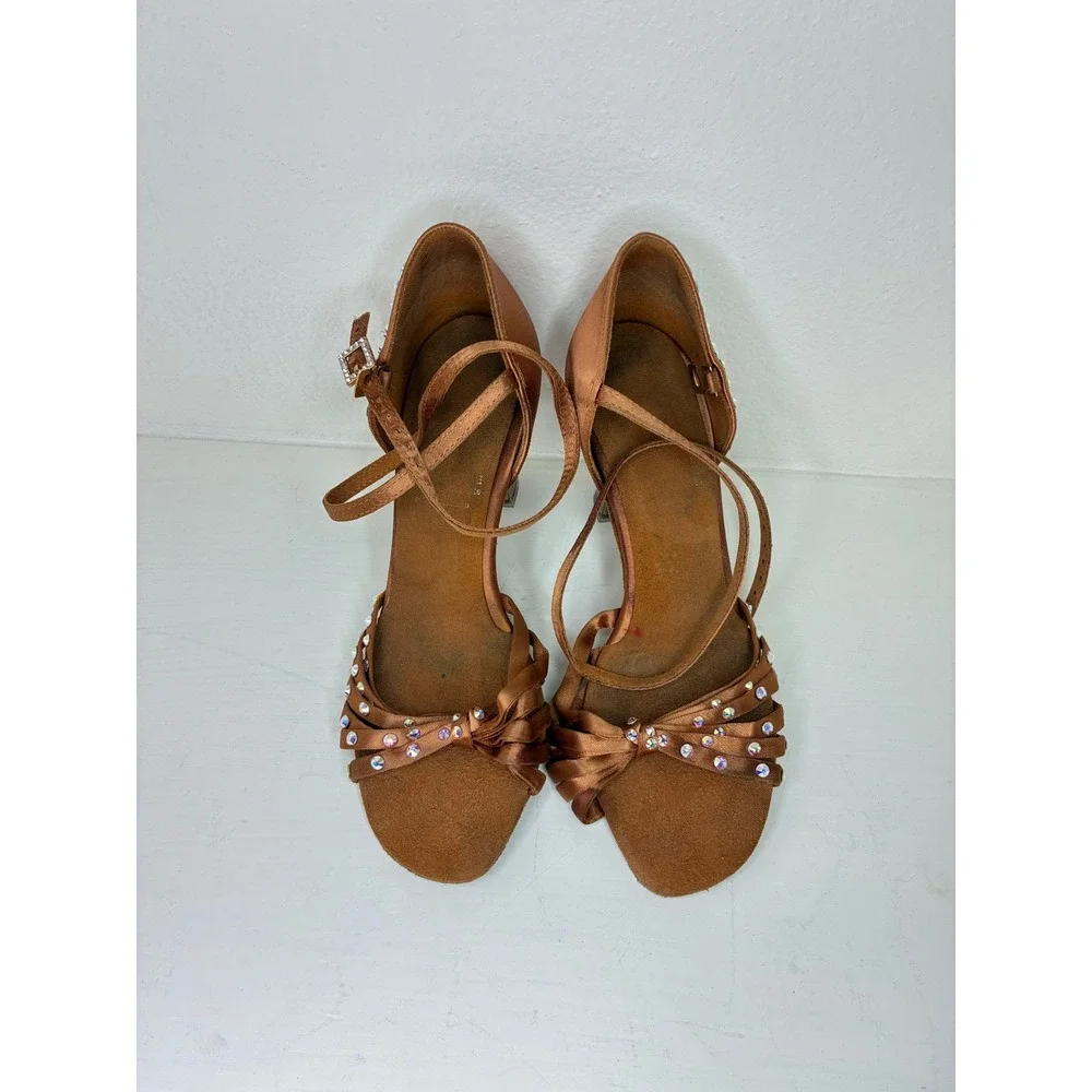 Supadance Ballroom Dance Shoes Kids Size 3 Copper Satin Crystal Flared Heel UK 3